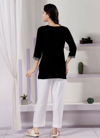 Embroidered Work Rayon Designer Kurti In Black for Casual