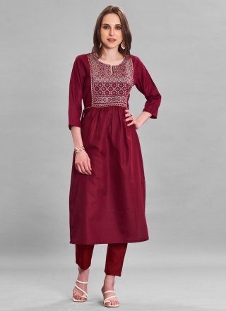 Embroidered Work Rayon Designer Kurti In Maroon for Ceremonial