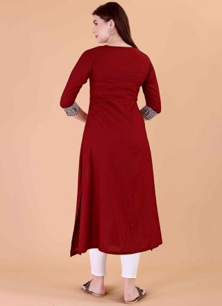 Embroidered Work Rayon Designer Kurti In Red for Casual