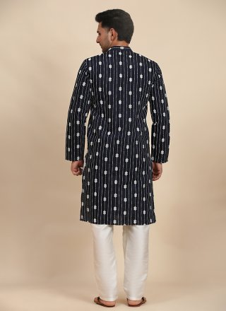 Embroidered Work Rayon Kurta Pyjama In Blue for Casual