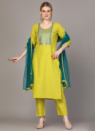 Embroidered Work Rayon Salwar Suit In Green