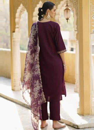 Embroidered Work Rayon Salwar Suit In Wine for Festival