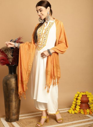Embroidered Work Rayon Trendy Suit In Off White for Ceremonial