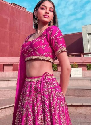 Embroidered Work Satin Silk Lehenga Choli In Magenta