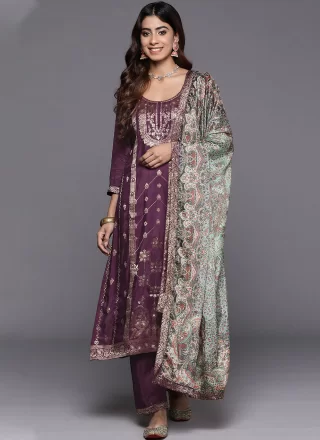 Embroidered Work Silk Blend Pakistani Salwar Suit In Purple