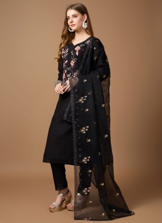 Embroidered Work Silk Salwar Suit In Black