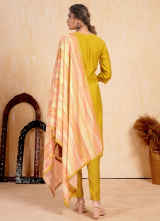 Embroidered Work Silk Salwar Suit In Mustard