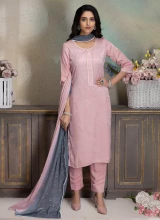 Embroidered Work Silk Salwar Suit In Pink