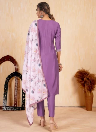 Embroidered Work Silk Salwar Suit In Purple