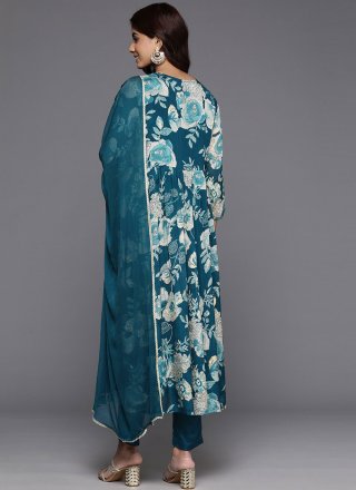 Embroidered Work Silk Salwar Suit In Teal