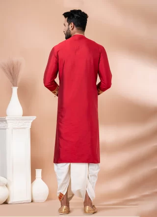 Embroidered Work Viscose Dhoti Kurta In Red