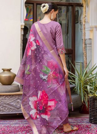 Embroidered Work Viscose Readymade Salwar Suit In Purple for Ceremonial