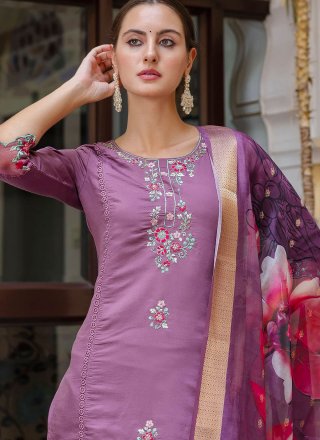 Embroidered Work Viscose Readymade Salwar Suit In Purple for Ceremonial