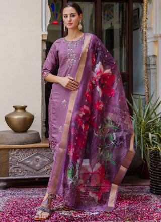 Embroidered Work Viscose Readymade Salwar Suit In Purple for Ceremonial