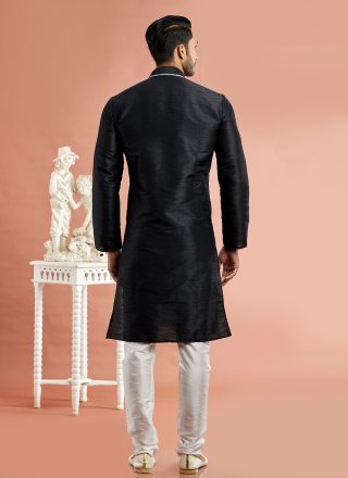 Engrossing Black Art Banarasi Silk Kurta Pyjama with Machine Embroidery Work