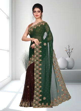 Engrossing Green Georgette Designer Sari
