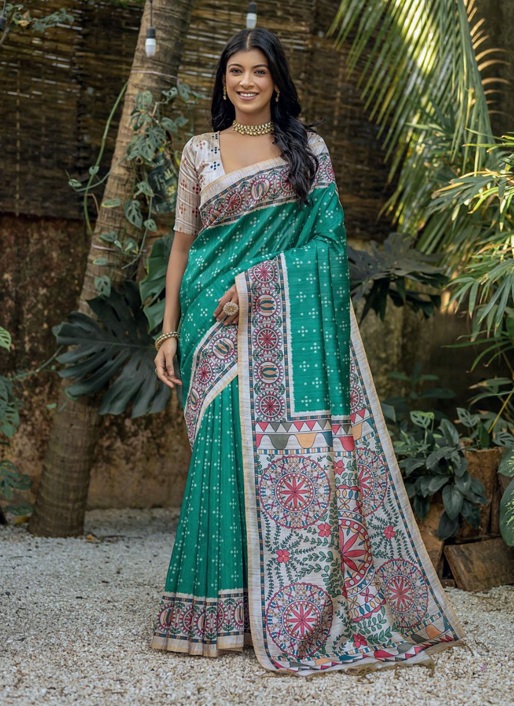 Vibrant Rama Lycra Shimmer Saree