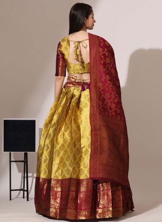 Entrancing Gold Silk Lehenga Choli with Woven Work