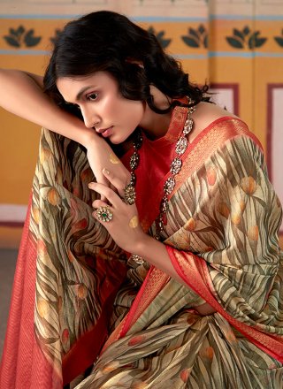 Entrancing Multi Colour Handloom Silk Classic Sari with Floral Patch Work