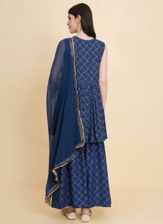 Especial Blue Cotton Salwar Suit with Print Work