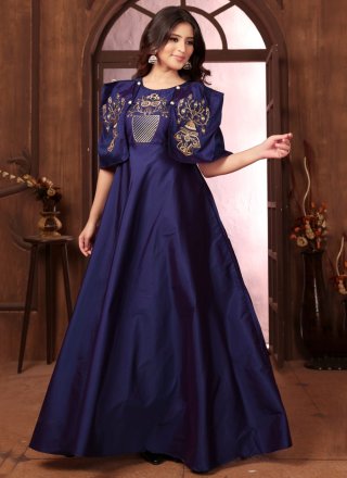 Especial Blue Silk  Designer Gown with Embroidered Work