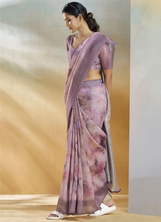 Ethnic Lavender Handloom Silk Traditional Saree with Weaving Work