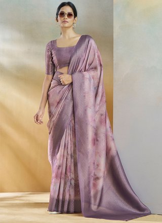 Ethnic Lavender Handloom Silk Traditional Saree with Weaving Work