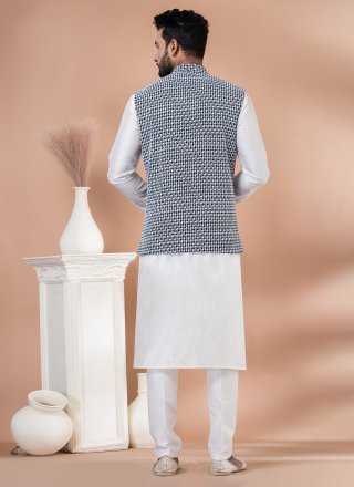 Exceeding Blue and White Georgette Kurta Payjama with Jacket with Embroidered and Plain Work