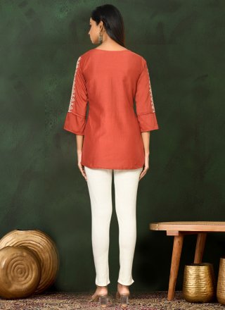 Exceeding Red Viscose Casual Kurti with Embroidered Work