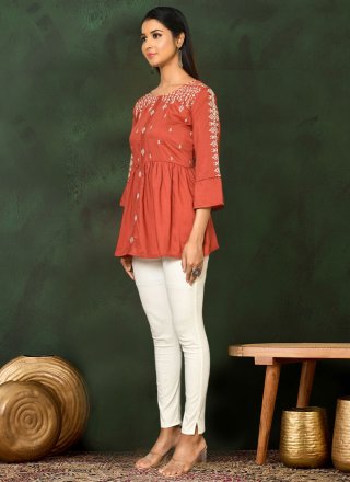 Exceeding Red Viscose Casual Kurti with Embroidered Work