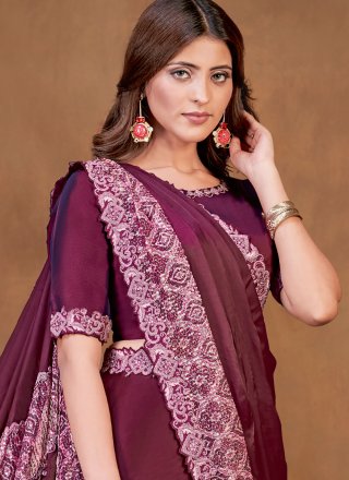 Exciting Wine Crepe Silk Contemporary Saree
