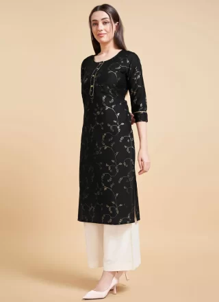 Exotic Black Viscose Casual Kurti with Foil Print Work
