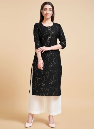 Exotic Black Viscose Casual Kurti with Foil Print Work
