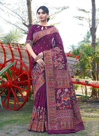 Exotic Purple Pure Silk Traditional Saree with Weaving Work
