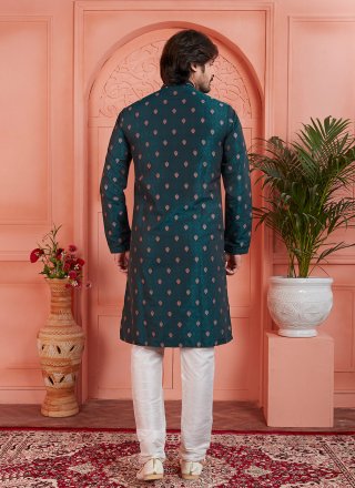 Eye-Catchy Rama Brocade Kurta Pyjama