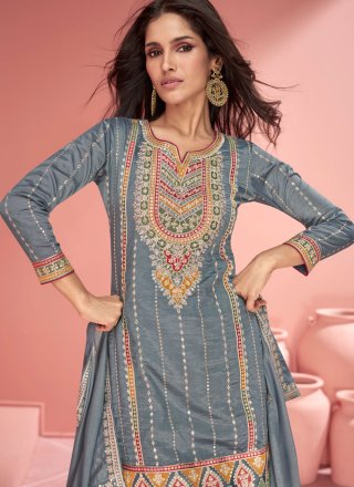 Fab Grey Organza Palazzo Salwar Suit