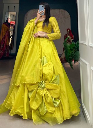 Fabulous Yellow Chanderi Silk Lehenga Choli with Hand Work