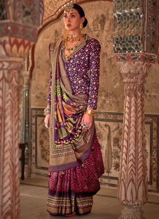 Fancy and Print Work Viscose Trendy Saree In Burgundy