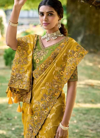 Fancy Fabric Classic Sari In Mustard