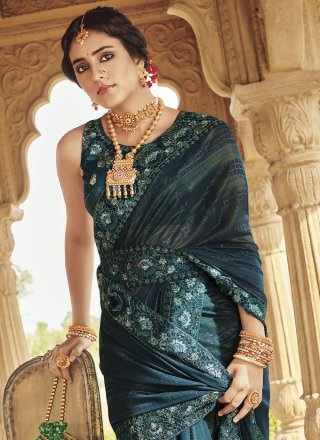 Fancy Fabric Classic Sari In Teal