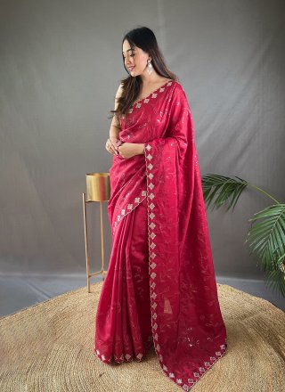 Turquoise Pure Silk Georgette Saree with Rose Jaal