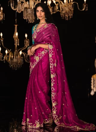 Fancy Fabric Trendy Saree with Patch Border, Embroidered and Sequins Work