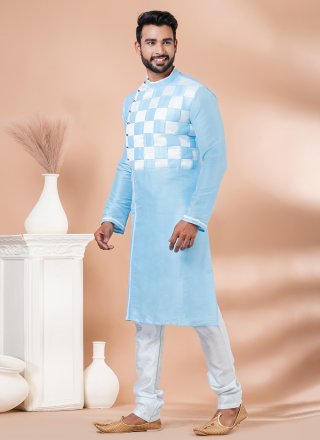 Fancy Work Banarasi Silk Kurta Pyjama In Aqua Blue for Engagement