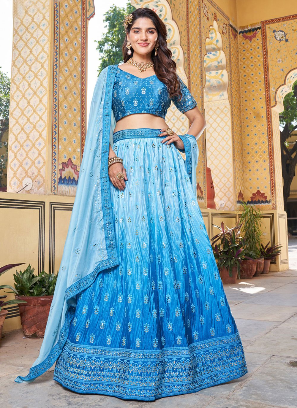 Sky blue lehenga on sale choli