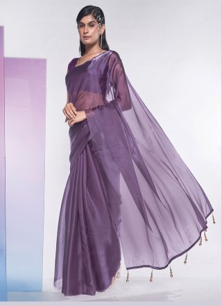 Fancy Work Fancy Fabric Designer Sari In Mauve