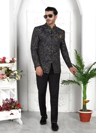 Fancy Work Jacquard Silk Jacket Style In Black