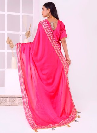 Fancy Work Satin Silk Trendy Saree In Pink