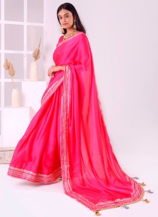 Fancy Work Satin Silk Trendy Saree In Pink