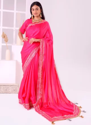 Fancy Work Satin Silk Trendy Saree In Pink