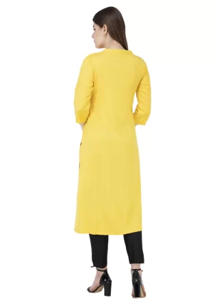 Fantastic Yellow Blended Cotton Party Wear Kurti with Embroidered Work